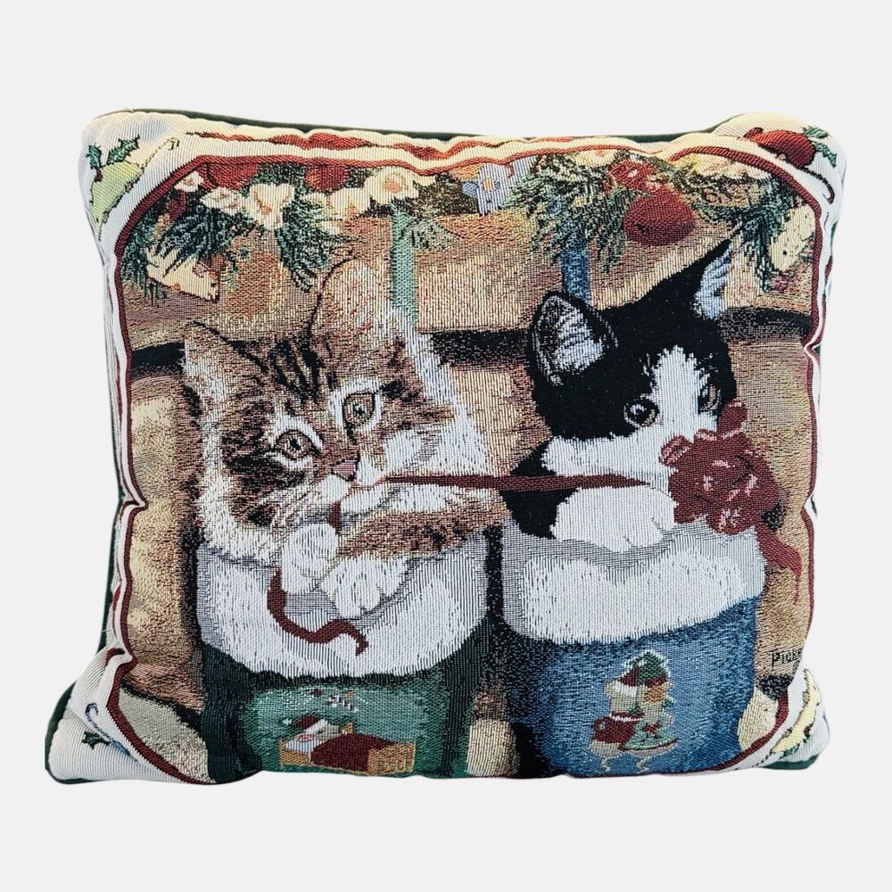 Vintage Pillow LINDA PICKEN Kitten Stocking Christmas Tapestry Cat